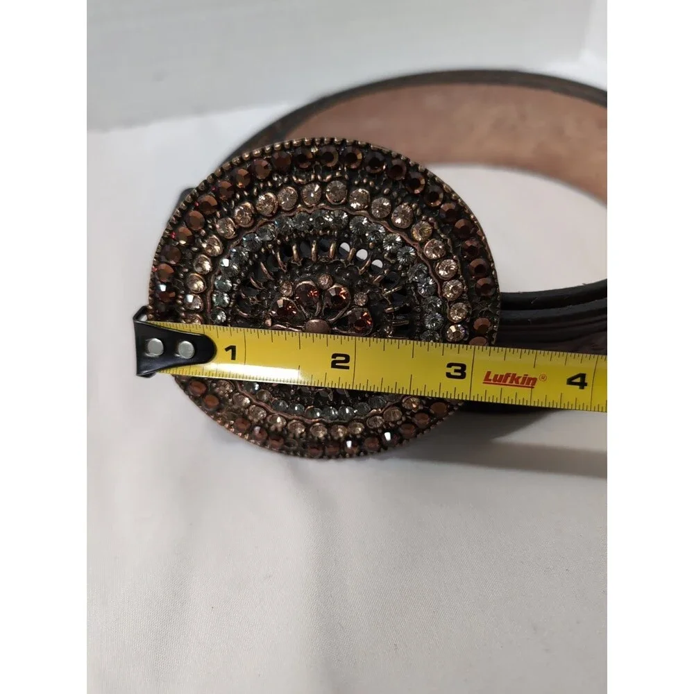 Cache BELT BROWN GENUINE LEATHER STUDDED MEDALLION BUCKLE WOMEN'S SZ SMALL 28-30